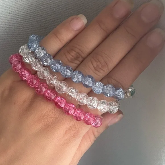 3 Floral Crystal Drop Glass Bead Bracelets - Picture 4 of 4